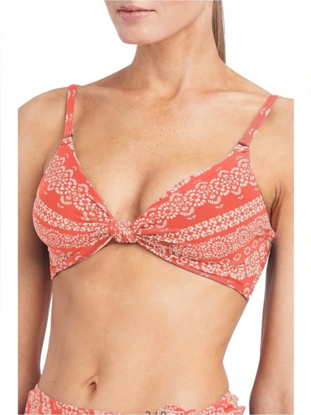 Coral Printed Knot-Front Bikini Top & Sarong Set - Women's Swim